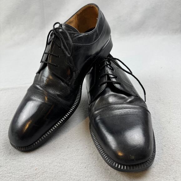 Vtg 12 M Adolfo Made In Italy Black Leather Cap Toe Oxford Shoes Mens Dress Shoe main image 5